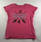 Women’s Large Pink Halloween Witch Graphic T-Shirt 52% Good Witch 48% Bad Witch Photo 0