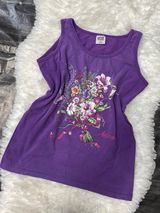 Purple Floral Hummingbird Graphic Sleeveless Tank Boho Grannycore Garden Cottage Photo 0