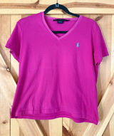 Ralph Lauren Sport T-Shirt Women Large Magenta Pink V-Neck Cotton Pony Preppy Photo 0