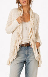 VTG Y2K Pete USA Ruche Ruffled Ivory Cardigan‎ Lagenlook Boho Festival Pirate XL Photo 0