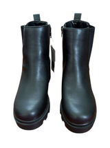 Black Faux Leather Lug‎ Sole Chelsea Boots Chunky Heel Side Zip Women Size 11 Photo 0
