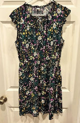 Old Navy Womens Floral Flutter Sleeve Mini Dress Black Yellow Purple Size Large‎ Photo 0