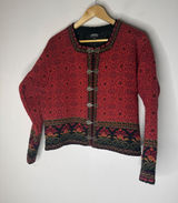 Icelandic Design Red Nordic Wool Cardigan Metal Clasp Sweater Womens Medium Photo 0