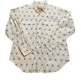 👚VTG Nell Flowers‎ Cream Striped Horse Print Button Up Shirt Size 10 ✨ Photo 0