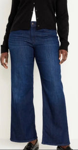Old Navy WOW Wide Leg Jeans Womens 12 High Rise Dark Blue Denim Stretch Boho Photo 0