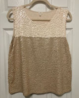 *J. Crew Collection Colorblock Ivory Tan Sequin Large Party Sleeveless Blouse #L Photo 0