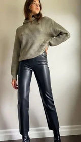 Aritzia Wilfred The Melina Pant Black Vegan Leather Pants Size 4 High Waisted Photo 0