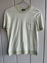 Giorgio Armani Striped Cotton Tee in Dreamy Soft Sage Green Size 50 Italy Photo 0