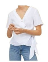 H&M Linen Wrap Top White Size 2 Coastal Beach Minimalist Vacation Lightweight Photo 0