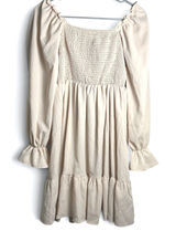 Cream Prairie Mini Dress Women's XS Smocked Puff Sleeve Cottagecore Boho Photo 0
