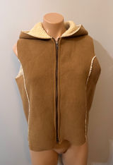 Lauren Ralph Lauren Vest Shearling Sherpa Medium Hood Brown Tan Suede Winter Photo 0
