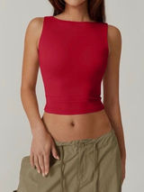 QINSEN Women's Sexy Open Back Sleeveless Crop Tank High Neck Slim Fit Cropped Tee Shirt Y2k Tops Size M. NWT Photo 0