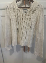 American Eagle Outfitters boho cotton Cream Crochet Hooded Sweater Knit Size S Photo 0