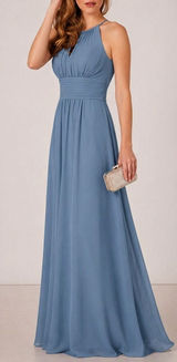 Azazie Bonnie Bridesmaid‎ Dress A16 Steel Blue Halter A-Line Floor-Length Maxi Photo 0