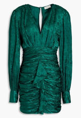 Ronny Kobo Carissa Dress Small Green‎ Silk Blend Ruched Floral Jacquard Cocktail Photo 0