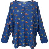 Aerie Womens Cotton Blend Waffle Knit Henley XL Blue Dachshund Dog Print Top Photo 0