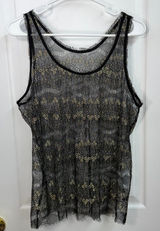 Women's‎ black gold metallic lace crocheted sheer layer tank top swim cover up L Photo 0