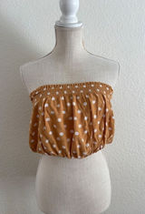 Billabong Tube Top Large Mustard Yellow Polka Dot Smocked Cropped Strapless Photo 0
