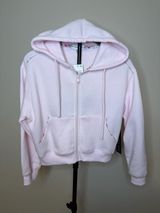 Madden Girl Women's Pink Zip-Up Cropped Hoodie with Floral Detail Photo 0
