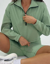WeWoreWhat Green Cropped 1/4 Zip Pullover Womens‎ Medium Quarter Zip Sweatshirt Photo 0