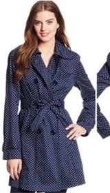 London‎ Fog Belted Trench Coat in Navy Polka Dot Size XS Photo 0