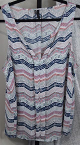 Maurices Women's XL Blue Pink Boho Chevron Paisley Sleeveless V-Back Blouse Photo 0