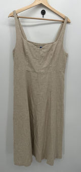 Old Navy Cream Flax Linen Midi Dress Women Sz L Lagenlook Coastal Cottagecore Photo 0