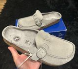 Birkenstock Buckley gray suede clogs mules slip on shoes new Photo 0