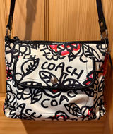 Coach Poppy Graffiti Floral Shoulder Crossbody Bag Black White Red/Pink Vintage Photo 0