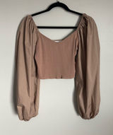 ABERCROMBIE & FITCH Taupe Lantern Sleeve Knit Crop Top Sz M Photo 0