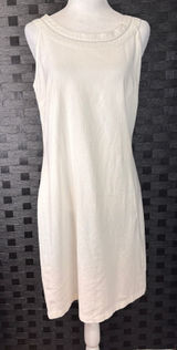 Charlie‎ Paige Linen Blend Shift Dress Womens S White Crochet Trim Grad Bridal Photo 0