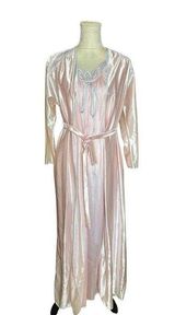Vintage Lorraine Peignoir Set | Blush Pink Satin Nightgown & Robe | 1980s Embroi Photo 0