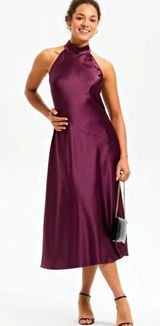 A New Day Red wine colored Satin Halter Backless Midi Slip Dress Size S Photo 0