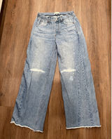 Rag & Bone Miramar Wide Leg Pants Blue Denim Print Distressed Cotton S/P 4028 Photo 0