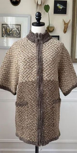 Aran Crafts 2 Way Zip 100% Wool Sweater Colorblock Tweed Half Sleeves Ireland M Photo 0