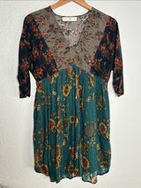 NATURAL LIFE Green Floral V Neck Mini Dress Pockets Boho Forest Brown XS Photo 0