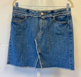 Loft Denim Mini Skirt Medium Wash Raw Frayed Hem 100% Cotton 465904 Size 12 Photo 0