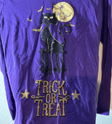 Celebrate Halloween Women's Size M Trick or Treat Black Cat Long Sleeve T-Shirt Photo 0