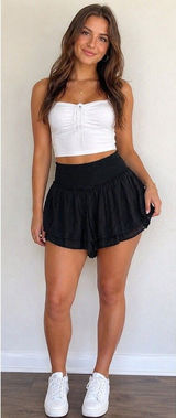 Hollister Black Smocked Skirty Shorts Small Swiss Dot Flowy Coquette Boho Pocket Photo 0