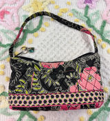 Croft & Barrow Quilted Floral Shoulder‎ Bag Black Pink Green RN73277 Small Purse Photo 0
