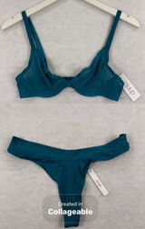 CUUP The Plunge Mesh Bra 32B and Thong Size 3 Set‎ Turquoise Teal NWT Photo 0