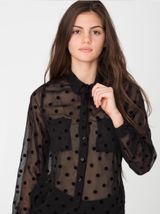 American Apparel Women’s Black Sheer Polka Dot Button-Up Blouse Photo 0
