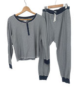 Splendid Pajama Set Women Medium Navy White Striped Henley Thermal Loungewear Photo 0