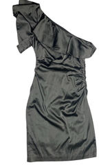 Maggy London One Shoulder Ruffel Top Cocktail Dress Size 6, Olive Green Photo 0
