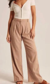 NWT Abercrombie & Fitch Linen Blend Wide Leg Trouser Pants Brown Size XXS‎ Short Photo 0