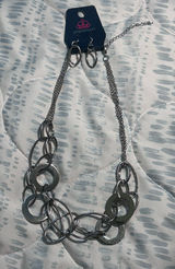Paparazzi Gunmetal Chain Link Necklace & Earring Set Statement Jewelry Photo 0