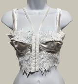 White Satin Lace‎ Corset Crop Top Bustier Hook Front Floral Applique Cottagecore Photo 0