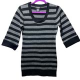 Alyn Paige Black Gray Striped‎ Knit Sweater Dress 3/4 Sleeve Scoop Neck Size S Photo 0