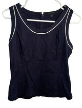 Ann Taylor Women's Size 0 Sleeveless Scoop Neck Blouse Tank Top Navy Blue White Photo 0