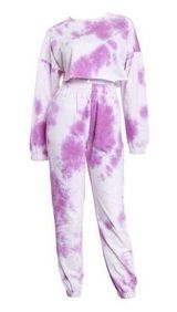 TIC TOC Cropped Crewneck Tie Dye Sweatshirt Purple White Size Large NWT Photo 0